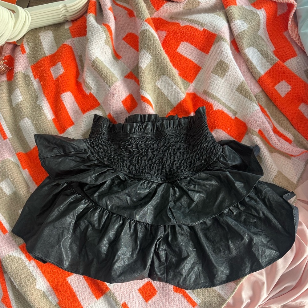 The Impeccable Pig Black Ruffled Mini Skirt with Smocked Waist